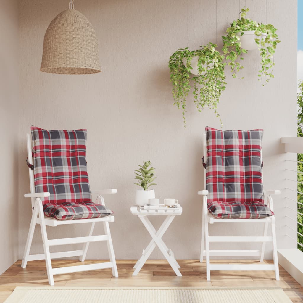 Stoelkussens 2 st hoge rug ruitpatroon oxford stof rood – afbeelding 1