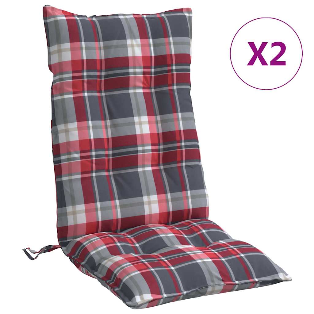 Stoelkussens 2 st hoge rug ruitpatroon oxford stof rood – afbeelding 2