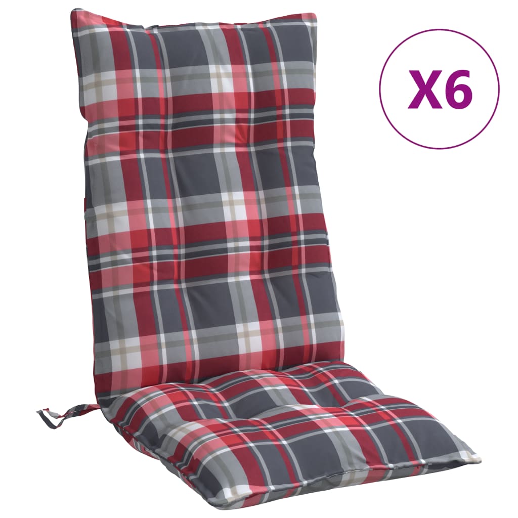 Stoelkussens 6 st hoge rug ruitpatroon oxford stof rood – afbeelding 2
