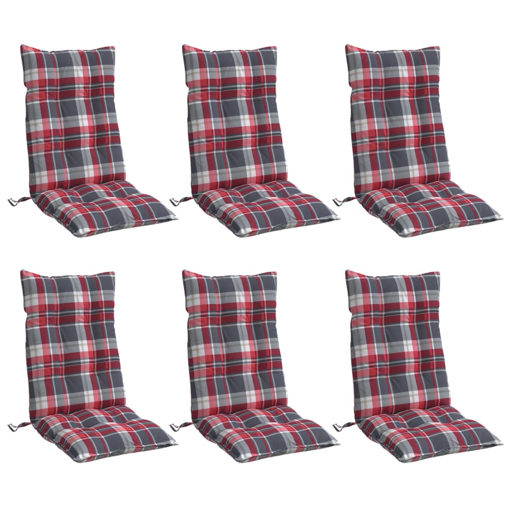Stoelkussens 6 st hoge rug ruitpatroon oxford stof rood – afbeelding 3