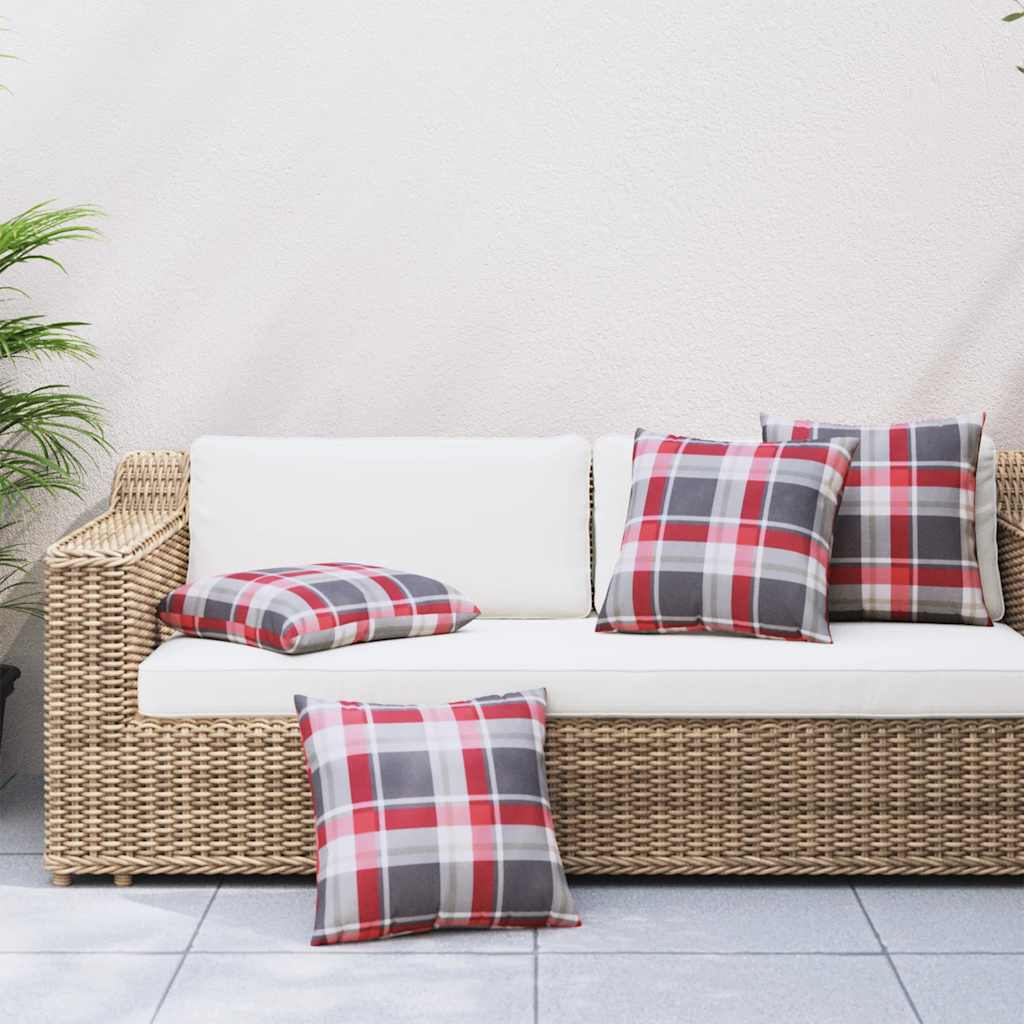 Bankkussens 4 stuks Rood Geruit Patroon 60x60 cm Stof