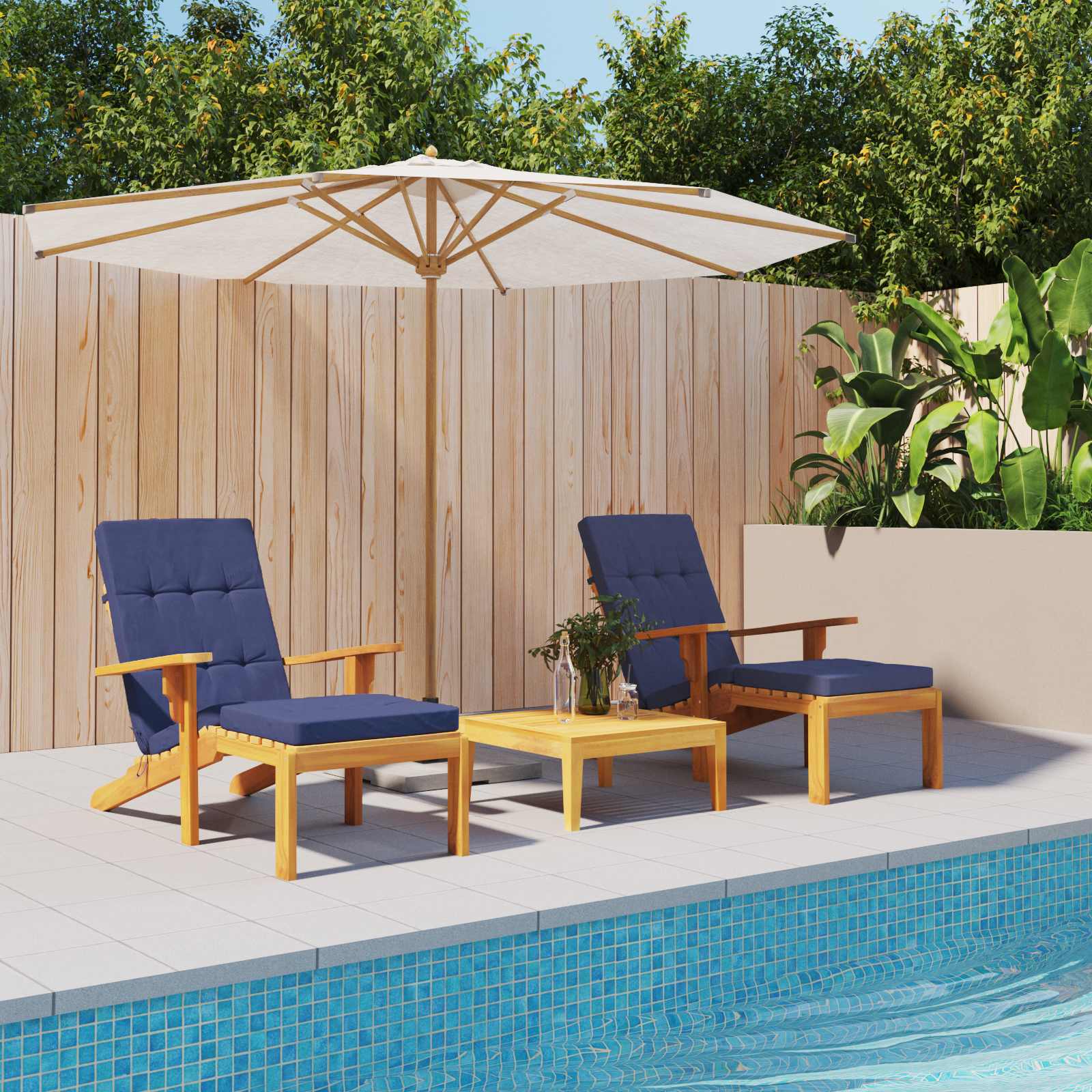 Buiten Kussen 2 pcs Marineblauw 180 x 55 x 7 cm Stof