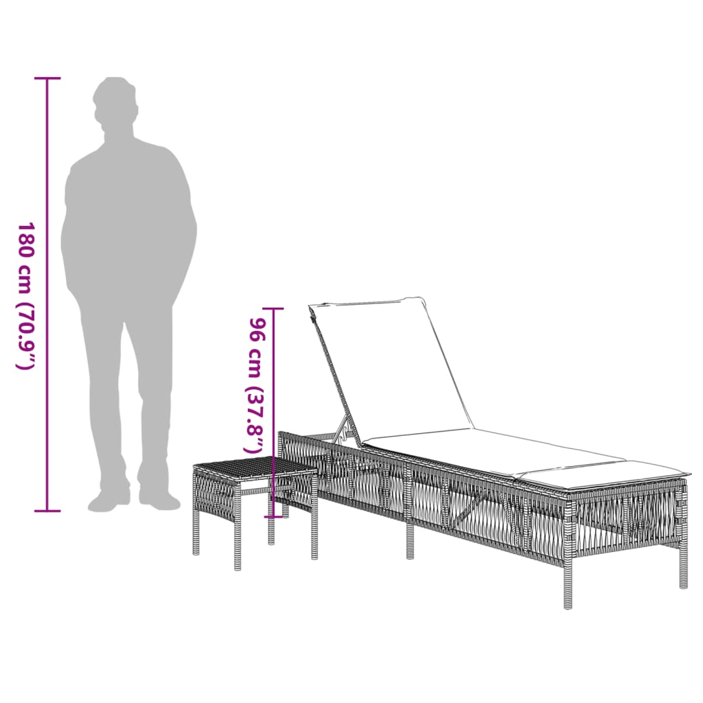 Ligbedden 2 st met tafel poly rattan zwart – afbeelding 12