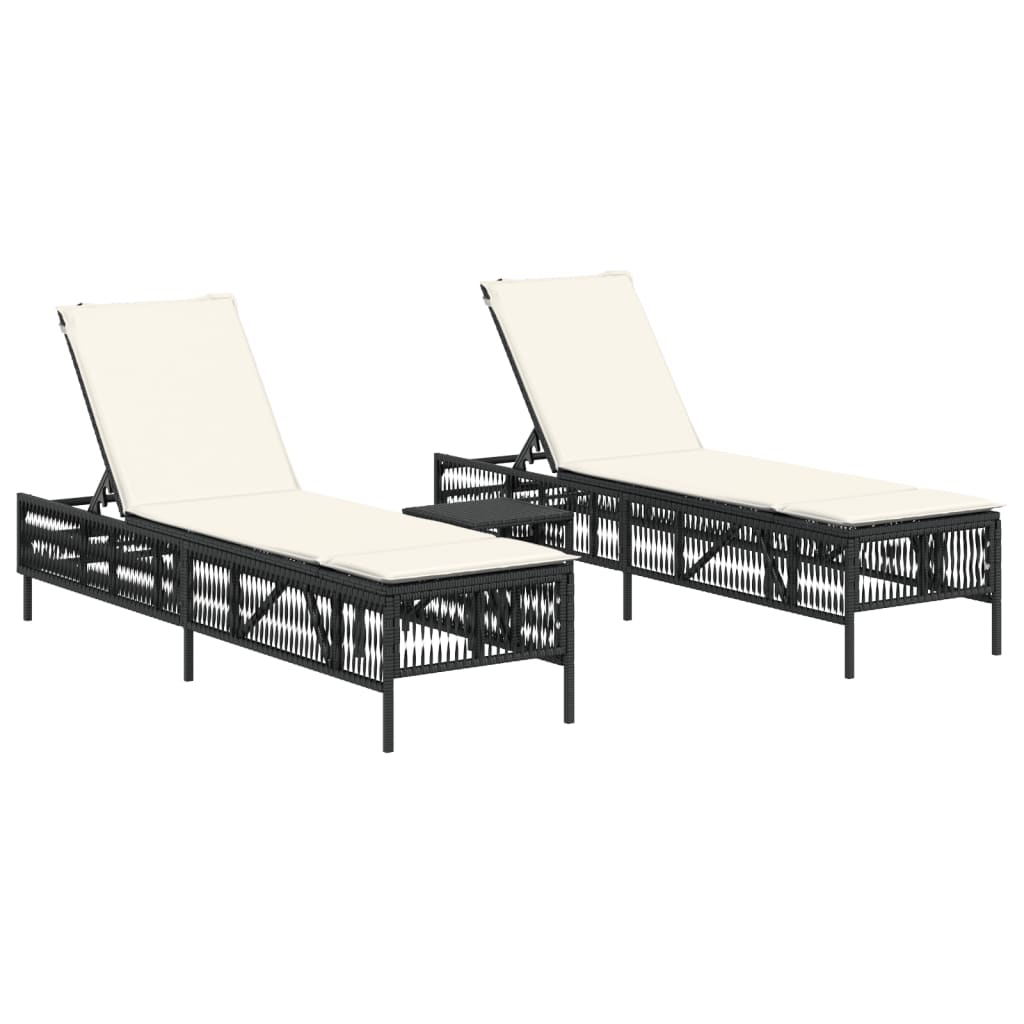 Ligbedden 2 st met tafel poly rattan zwart – afbeelding 2