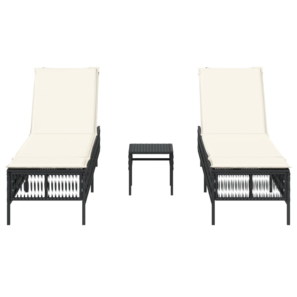 Ligbedden 2 st met tafel poly rattan zwart – afbeelding 4