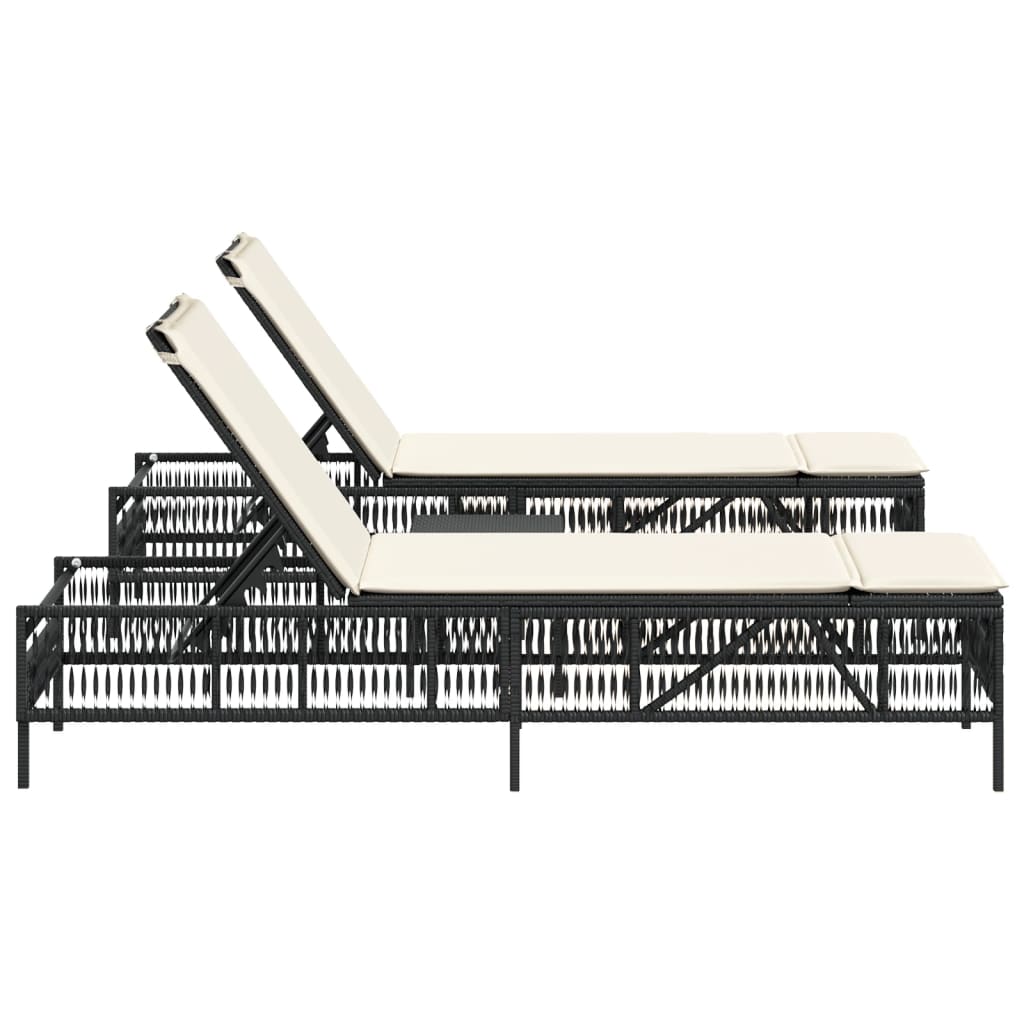 Ligbedden 2 st met tafel poly rattan zwart – afbeelding 5