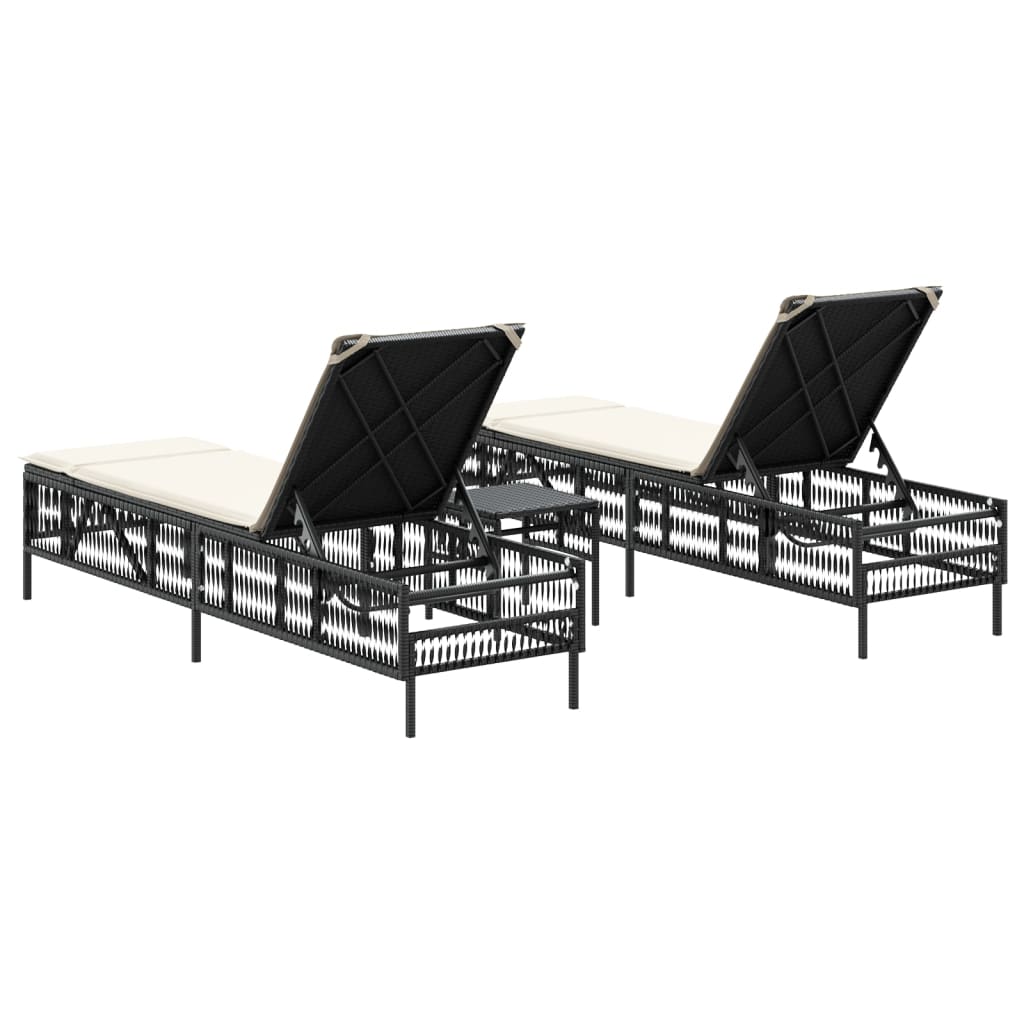 Ligbedden 2 st met tafel poly rattan zwart – afbeelding 6
