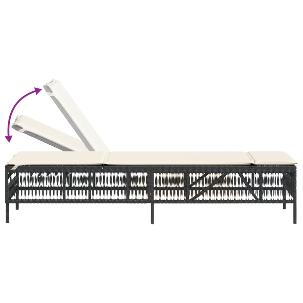 Ligbedden 2 st met tafel poly rattan zwart – afbeelding 7