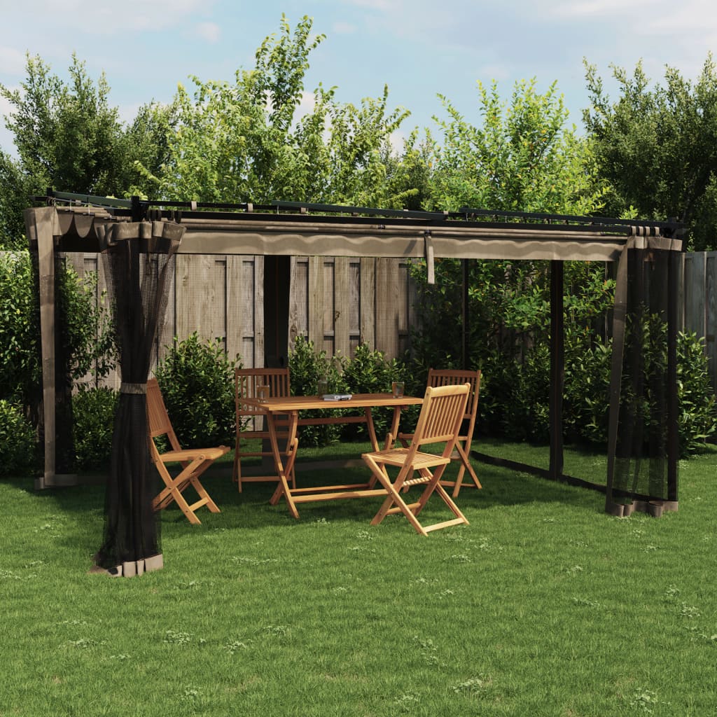 Prieel met zijwanden van gaas 4x3 m staal taupe – afbeelding 1