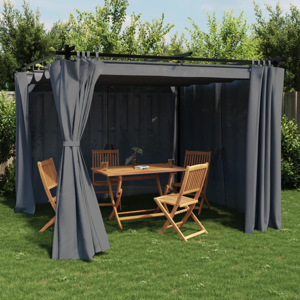 Prieel met gordijnen 3x3 m staal antracietkleurig – afbeelding 1