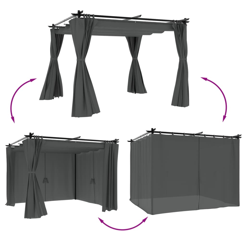 Prieel met gordijnen 3x3 m staal antracietkleurig – afbeelding 3