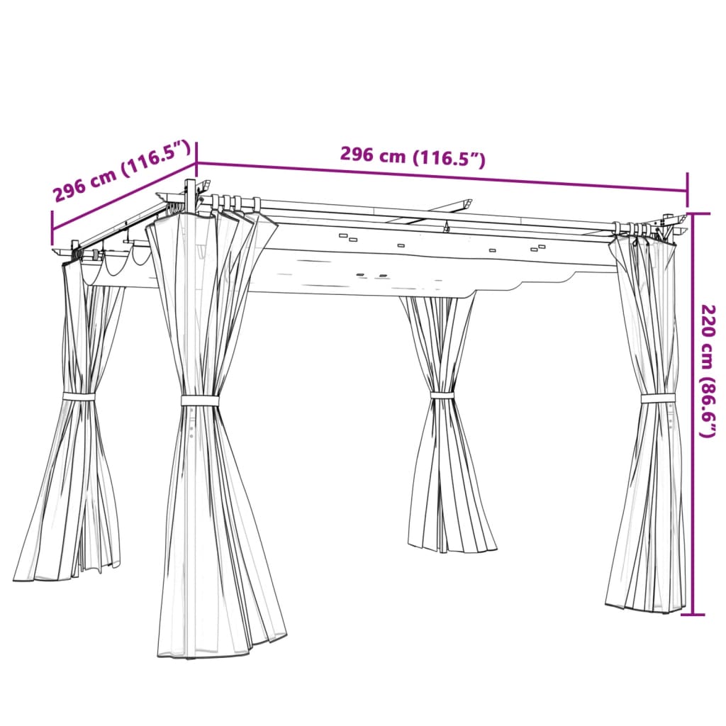 Prieel met gordijnen 3x3 m staal antracietkleurig – afbeelding 9