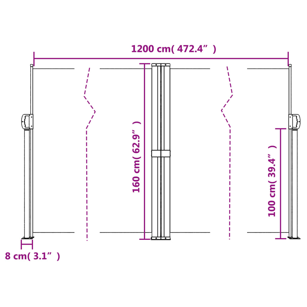 Windscherm uittrekbaar 160x1200 cm beige – afbeelding 10
