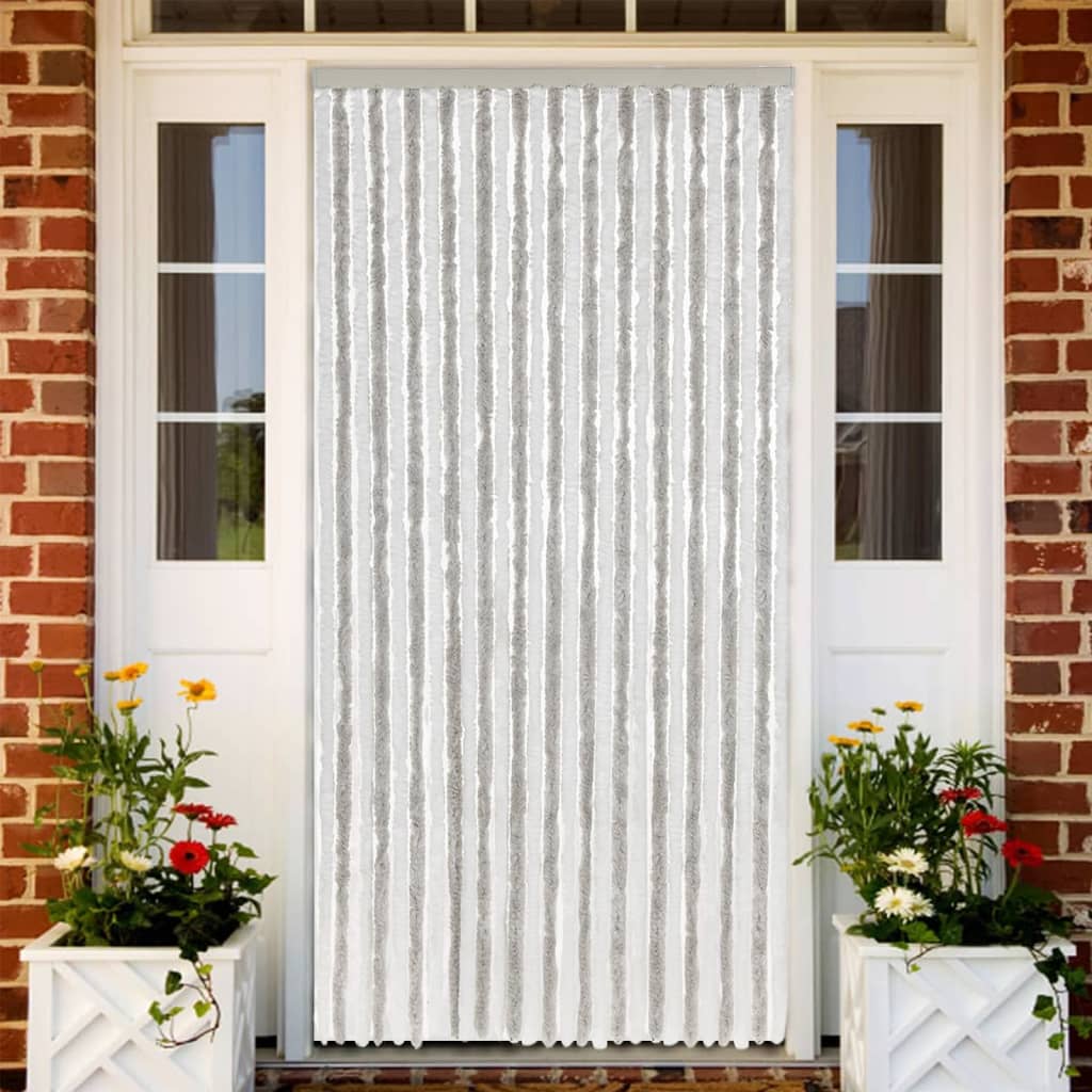 Vliegengordijn 118x220 cm chenille lichtgrijs en wit – afbeelding 1