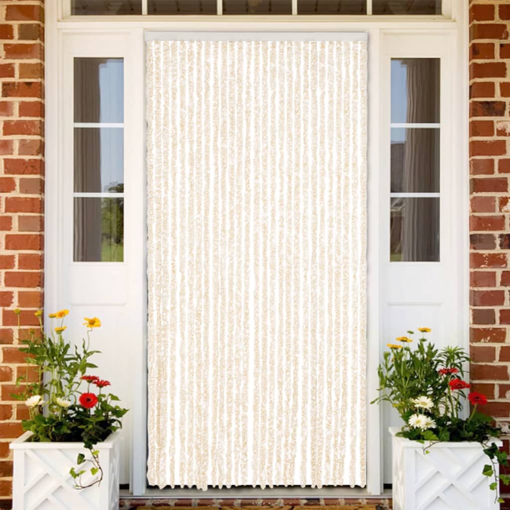 Vliegengordijn 118x220 cm chenille beige en wit – afbeelding 1