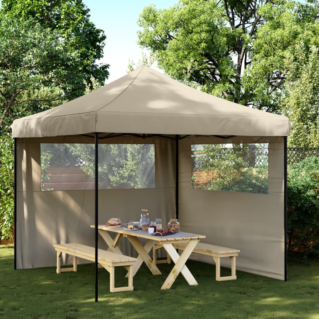 Partytent inklapbaar pop-up met 2 zijwanden taupe – afbeelding 1