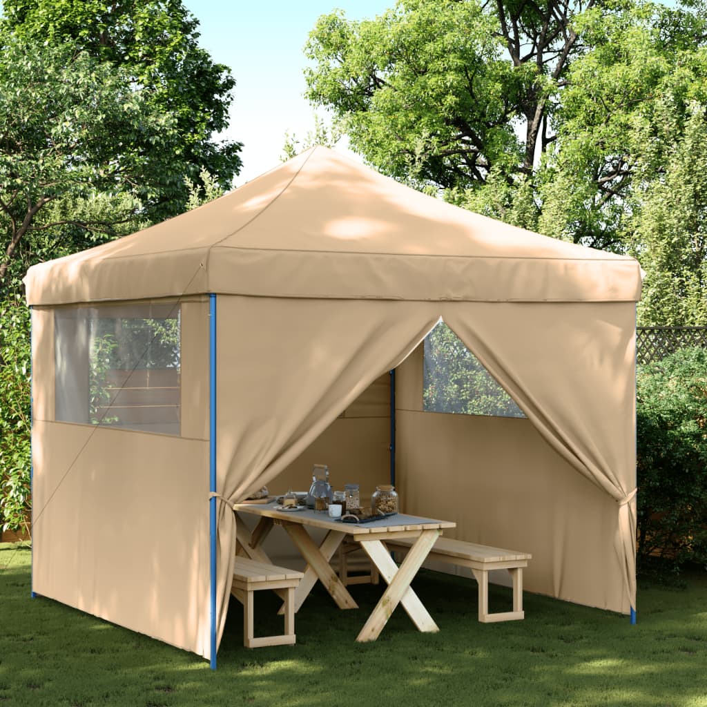 Partytent inklapbaar pop-up met 4 zijwanden beige – afbeelding 1