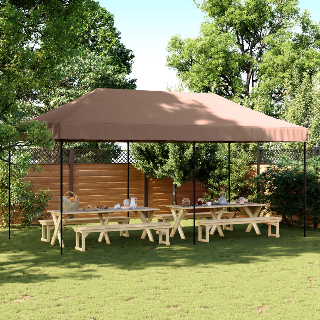 Partytent inklapbaar pop-up 580x292x315 cm bruin – afbeelding 1