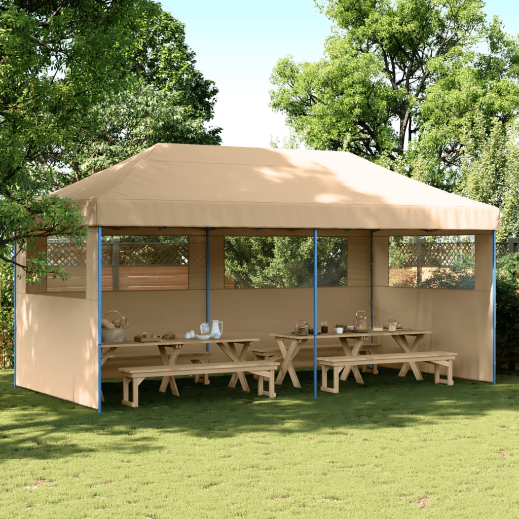 Partytent inklapbaar pop-up met 3 zijwanden beige – afbeelding 1
