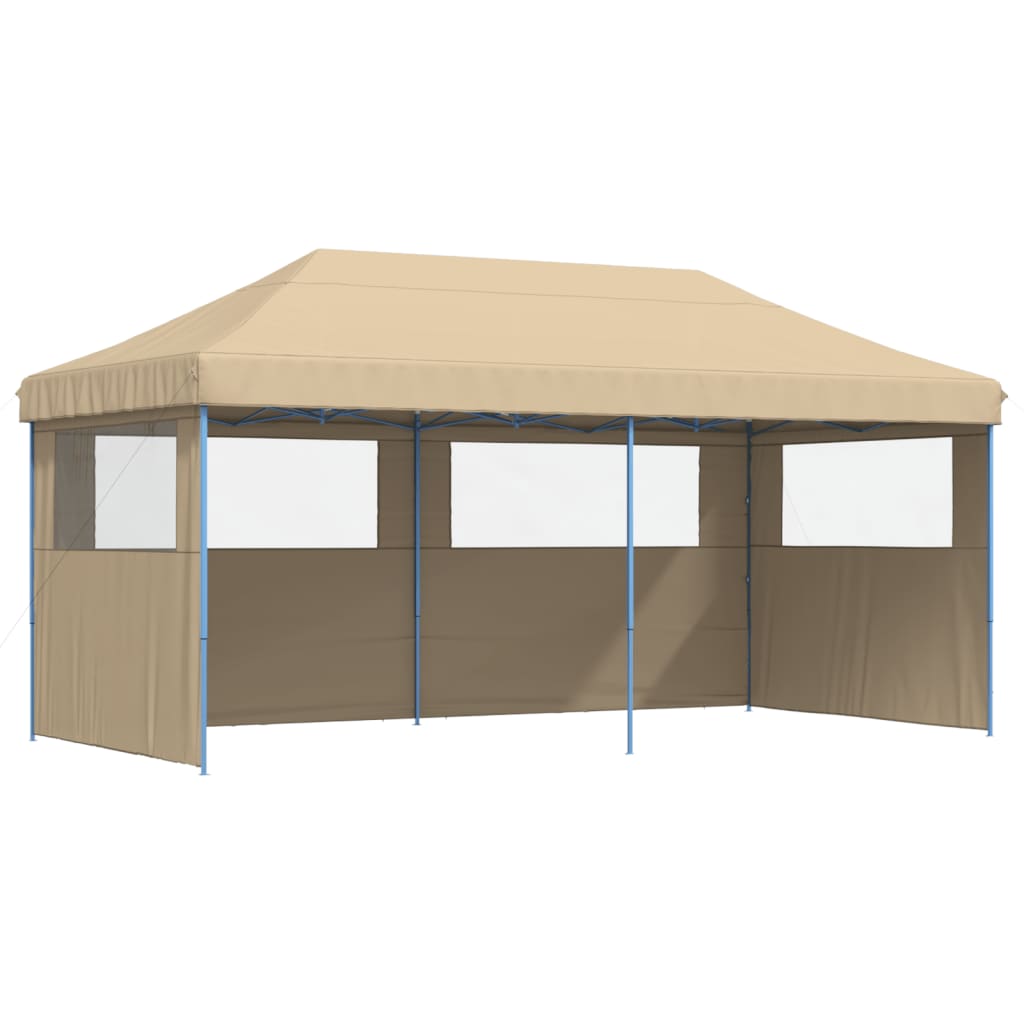 Partytent inklapbaar pop-up met 3 zijwanden beige – afbeelding 2