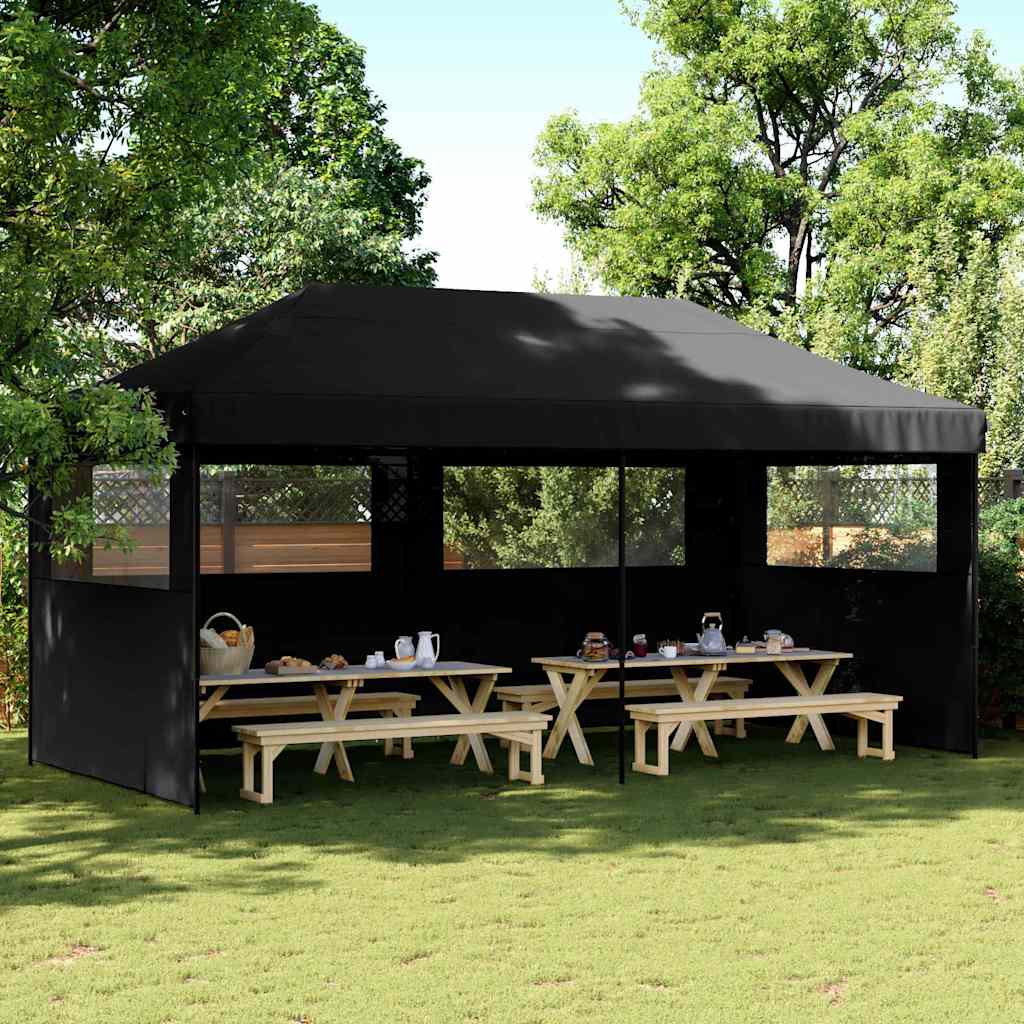 Partytent inklapbaar pop-up met 3 zijwanden zwart