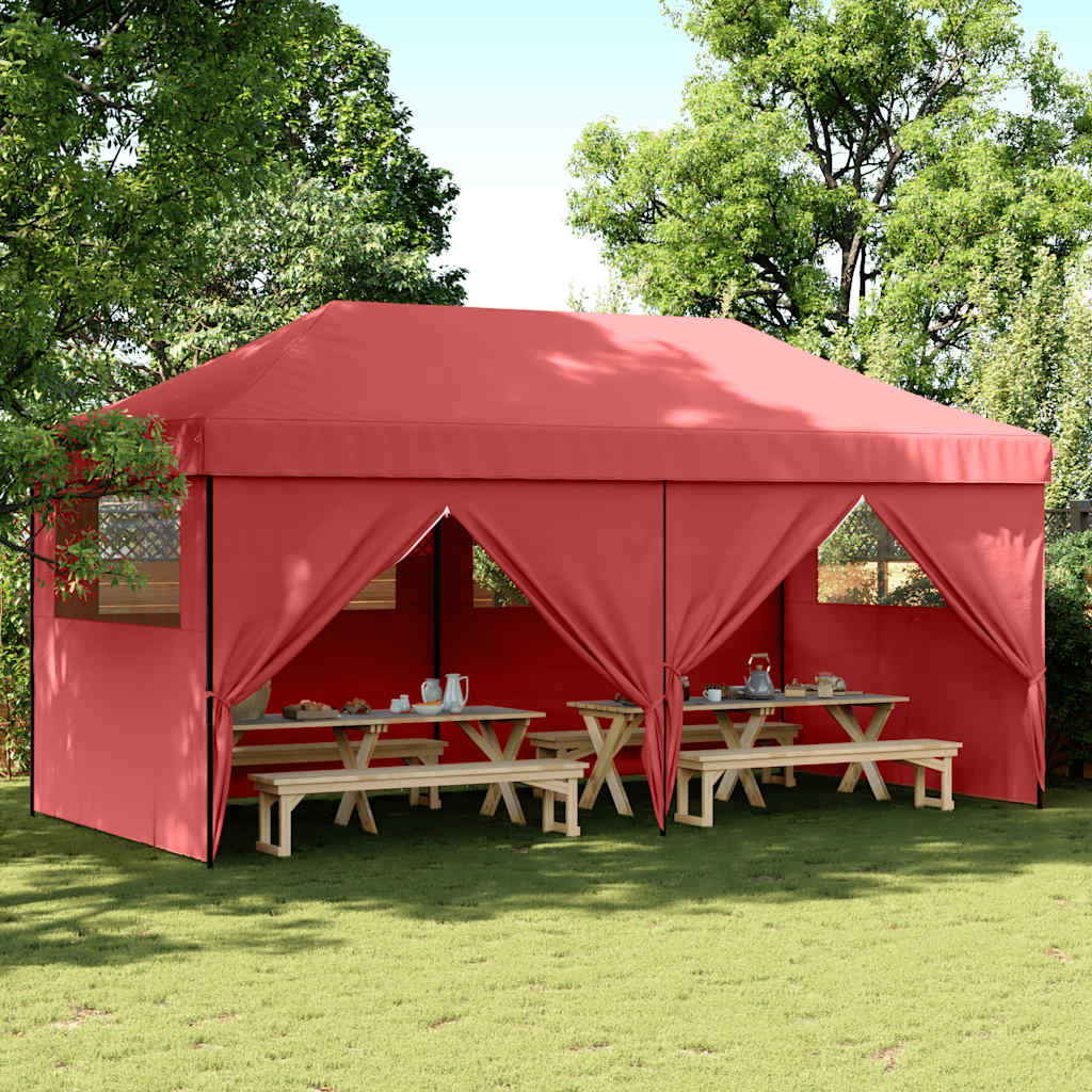 Partytent inklapbaar pop-up met 4 zijwanden bordeauxrood – afbeelding 1