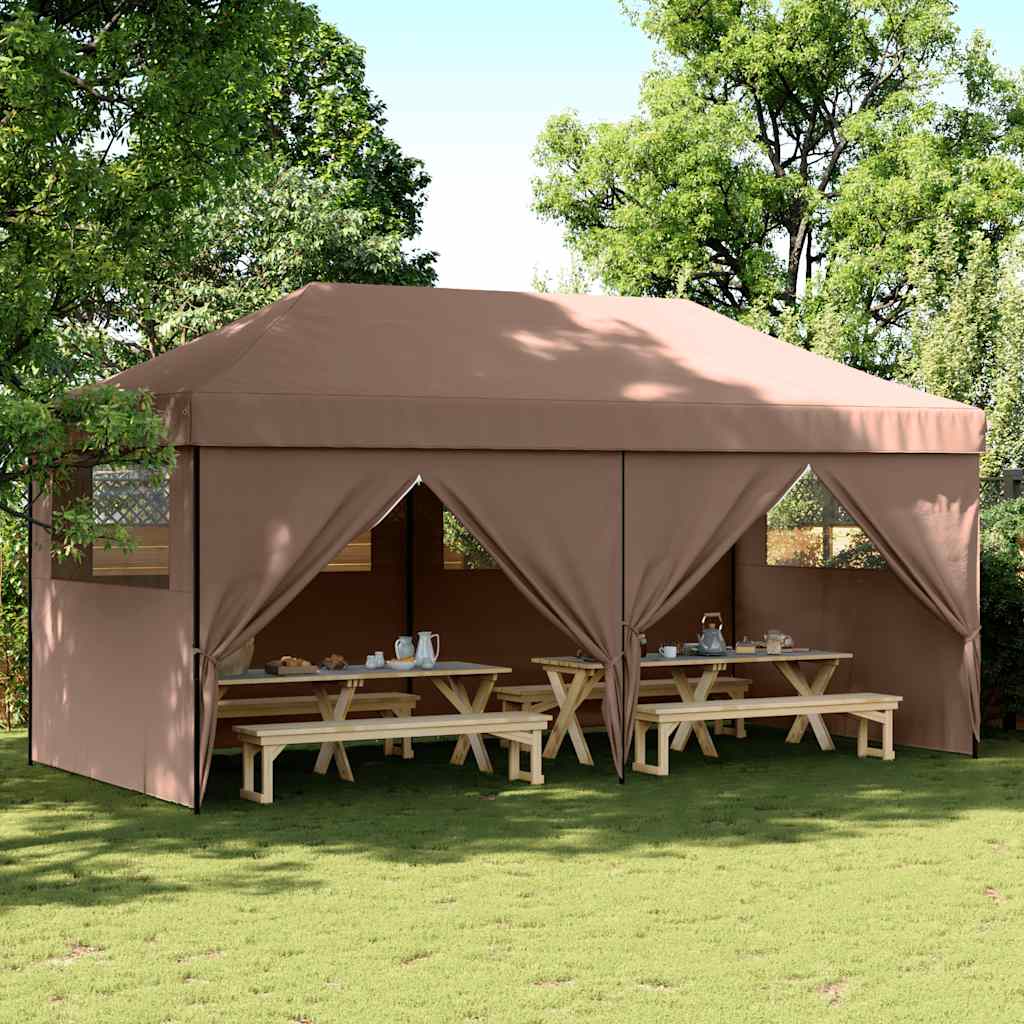Partytent inklapbaar pop-up met 4 zijwanden bruin