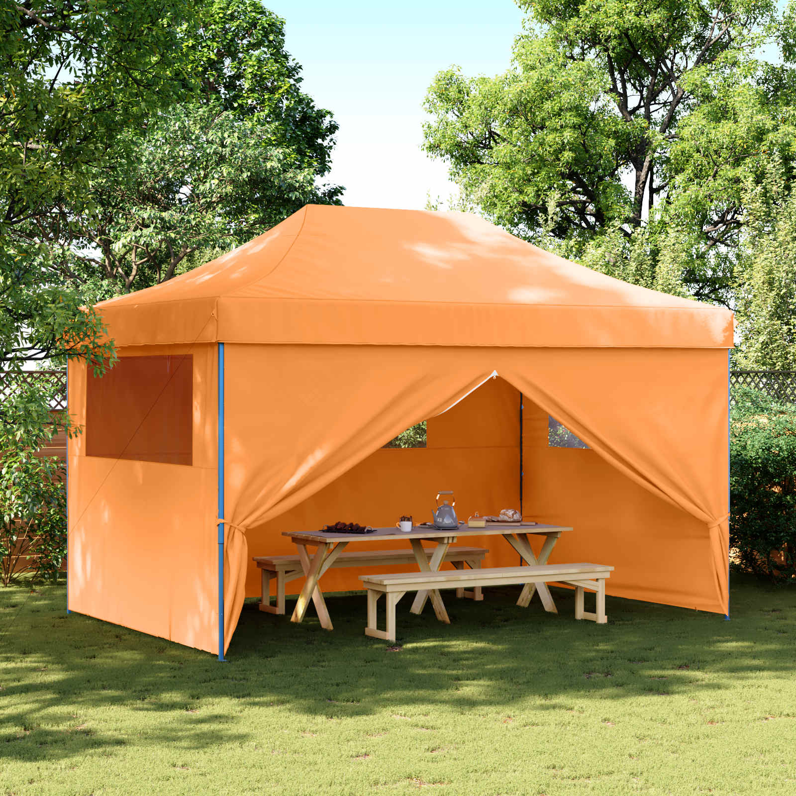 Partytent inklapbaar pop-up met 4 zijwanden oranje – afbeelding 1