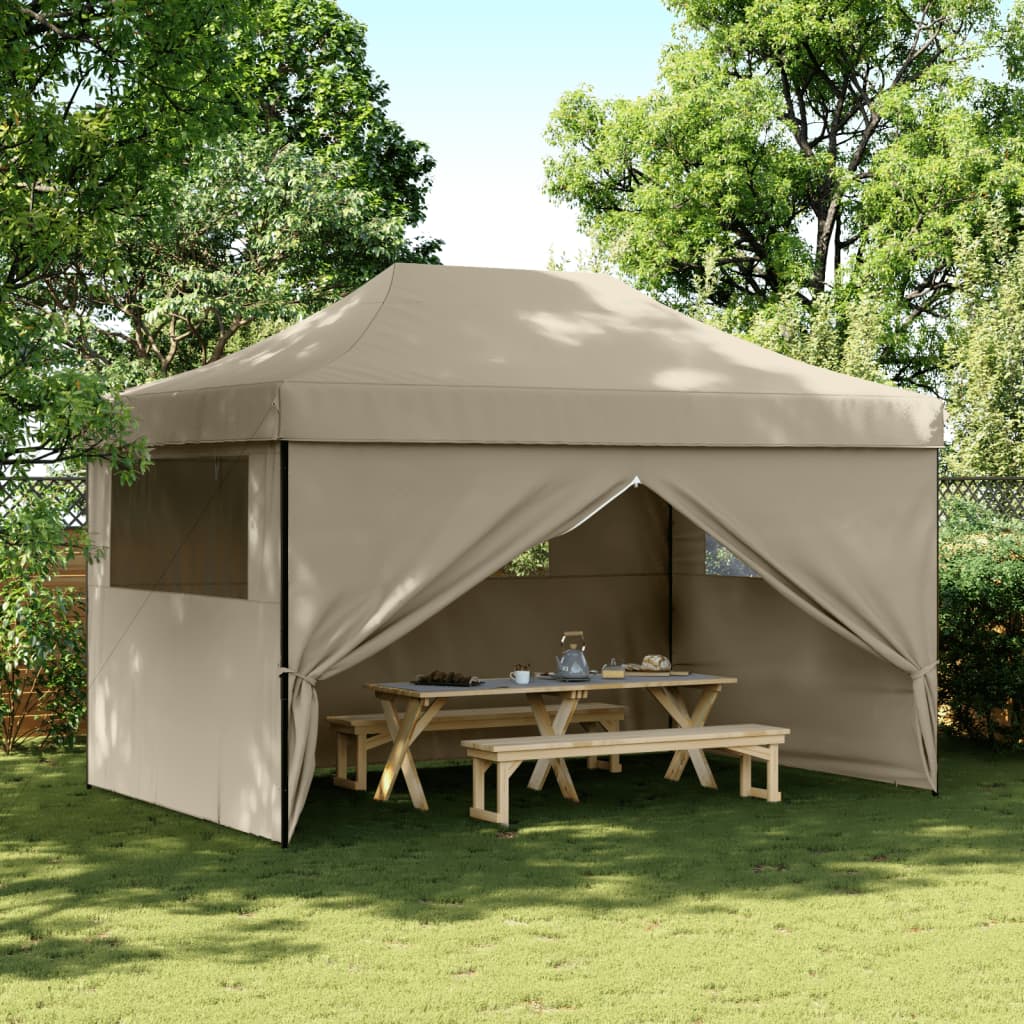 Partytent inklapbaar pop-up met 4 zijwanden taupe – afbeelding 1