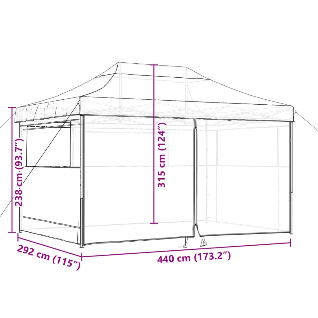 Partytent inklapbaar pop-up met 4 zijwanden taupe – afbeelding 10