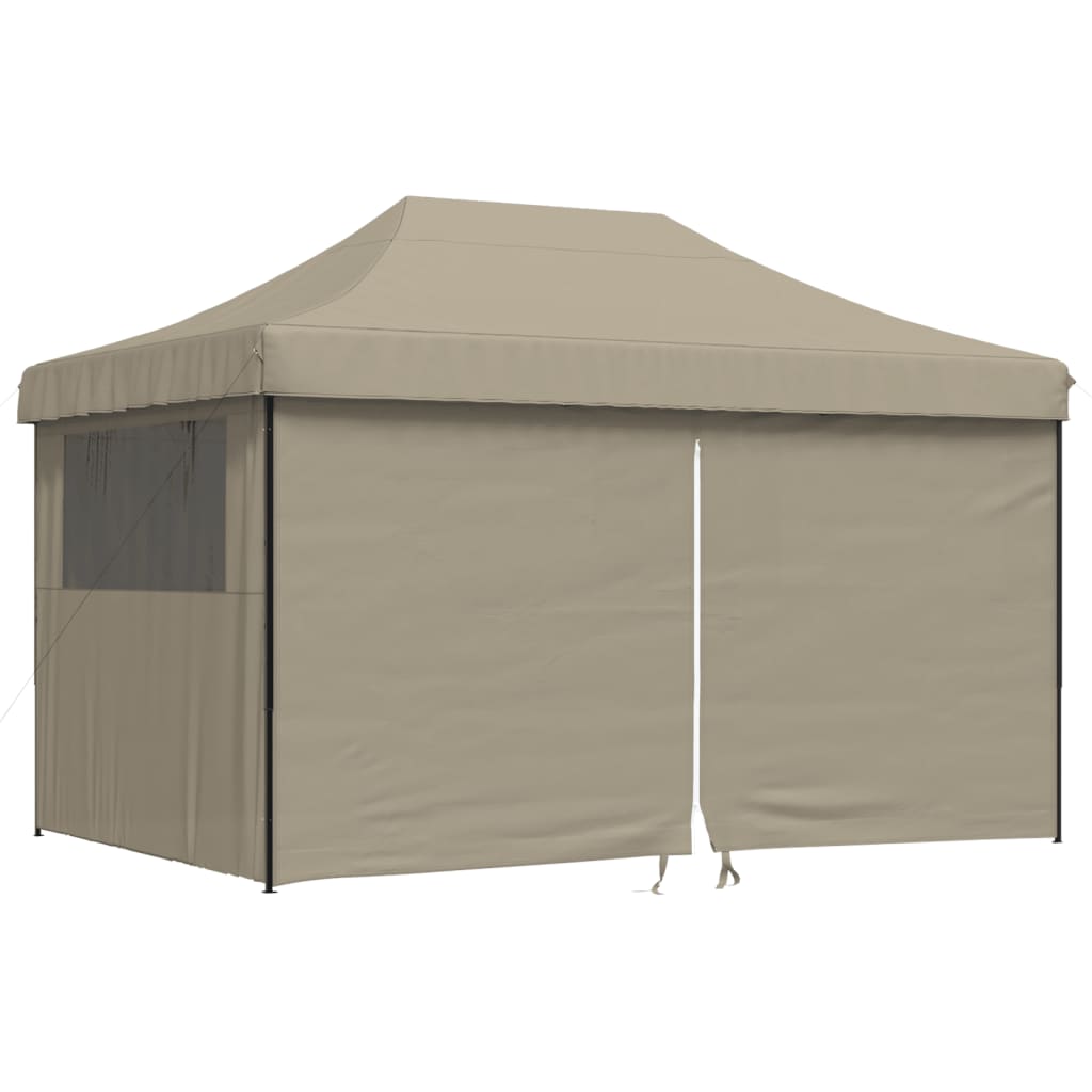 Partytent inklapbaar pop-up met 4 zijwanden taupe – afbeelding 2
