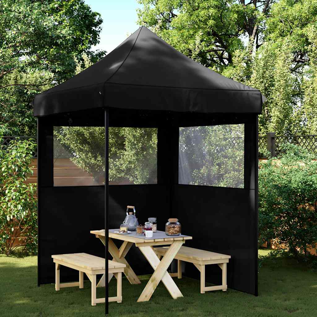 Partytent inklapbaar pop-up met 2 zijwanden zwart