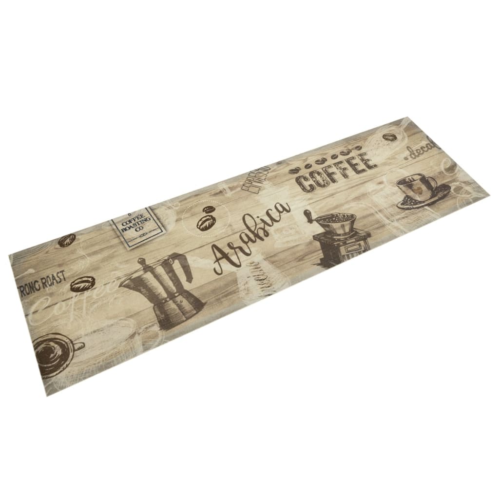 Keukenmat wasbaar koffieprint 45x150 cm fluweel bruin