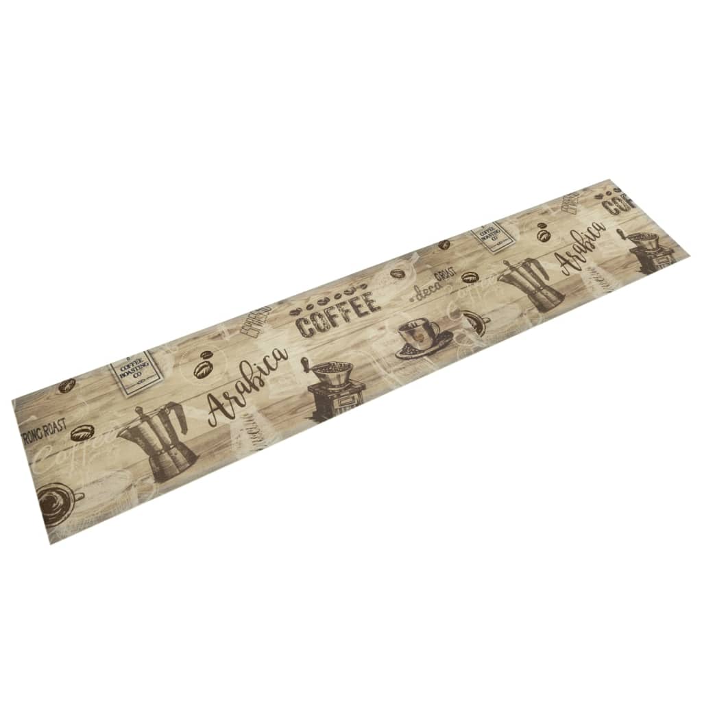 Keukenmat wasbaar koffieprint 60x300 cm fluweel bruin