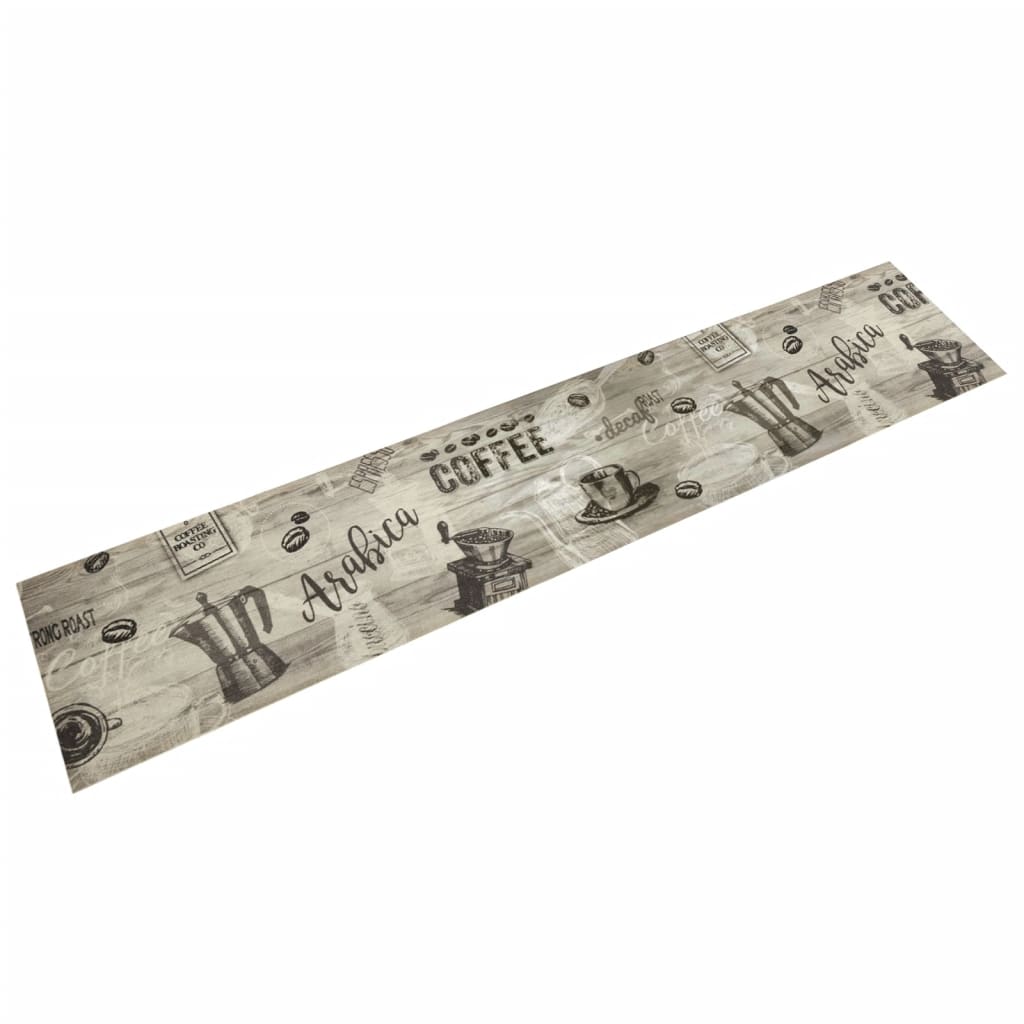 Keukenmat wasbaar koffieprint 60x300 cm fluweel grijs