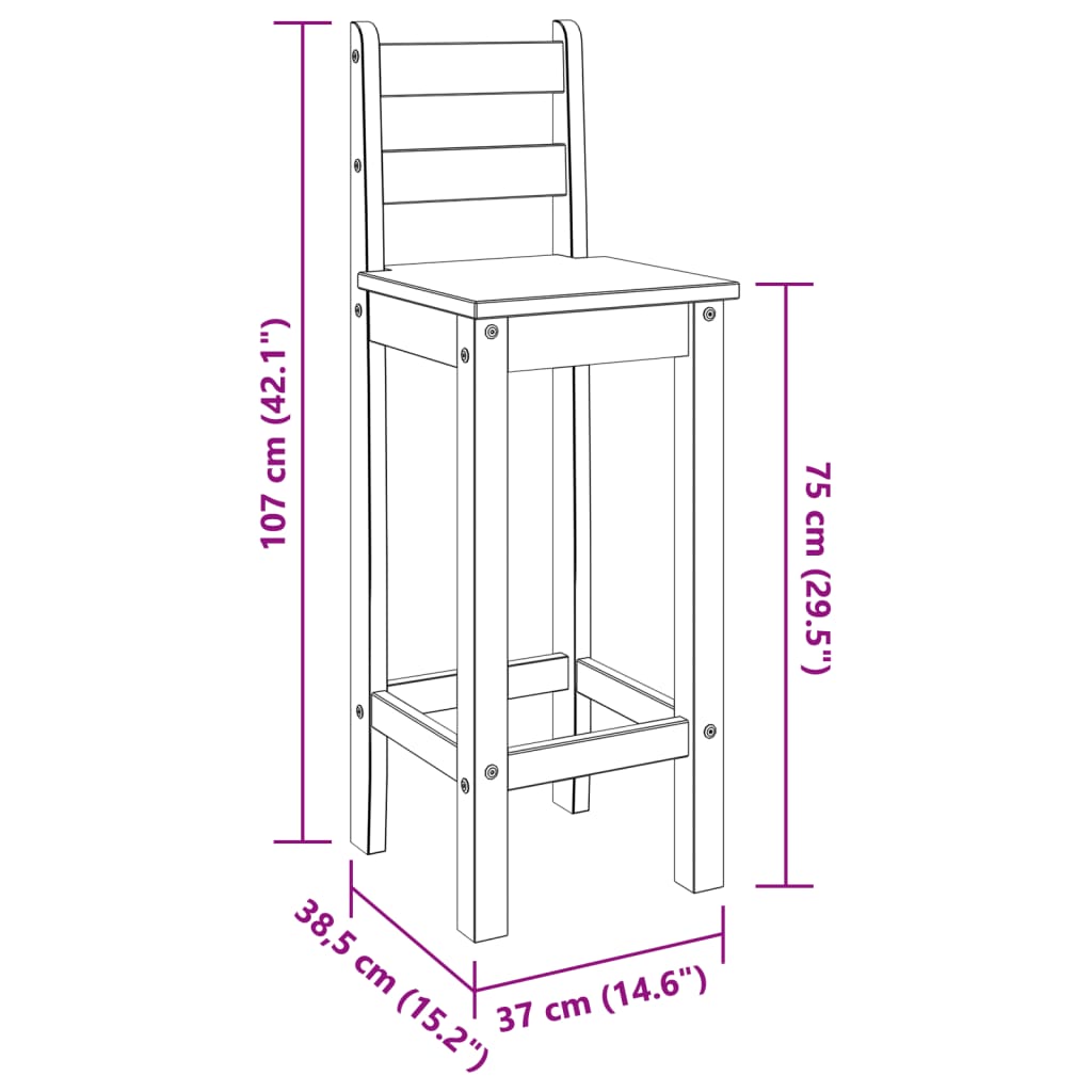 Barstoelen 2 st massief grenenhout wit – afbeelding 9
