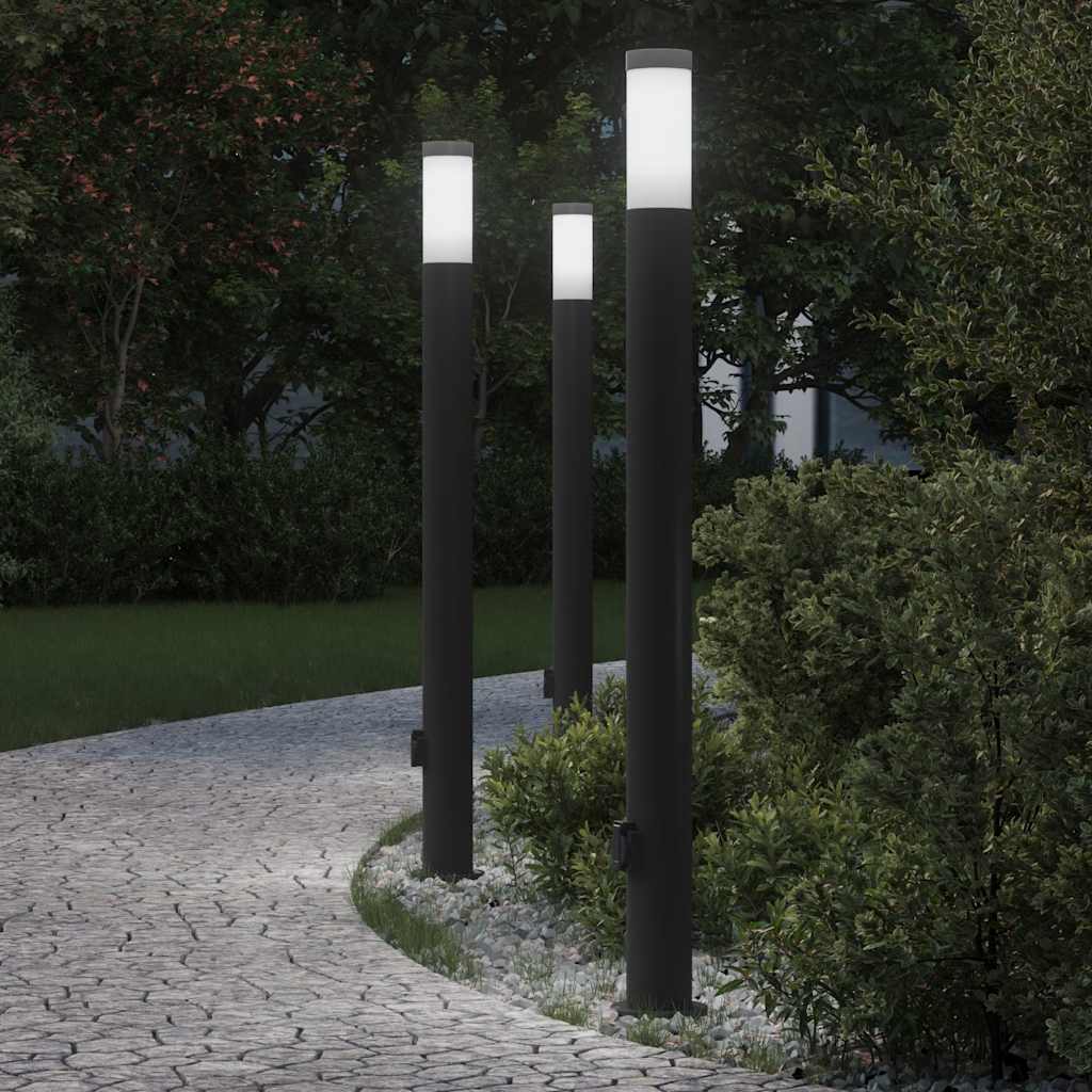 Bolderverlichting met stopcontact 3 stuks 110 cm roestvrij staal IP44 – afbeelding 1