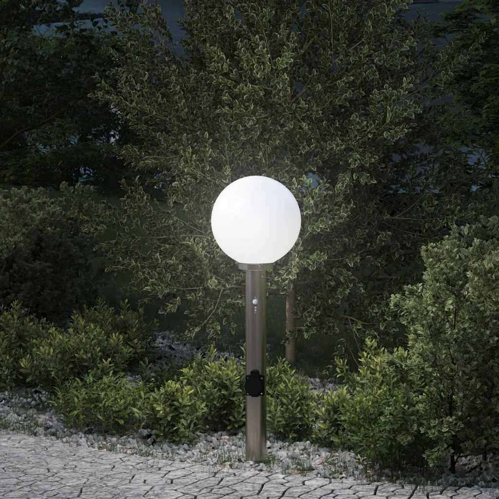 Bolderarmatuur met sensor en stopcontact 80 cm roestvrij staal IP44