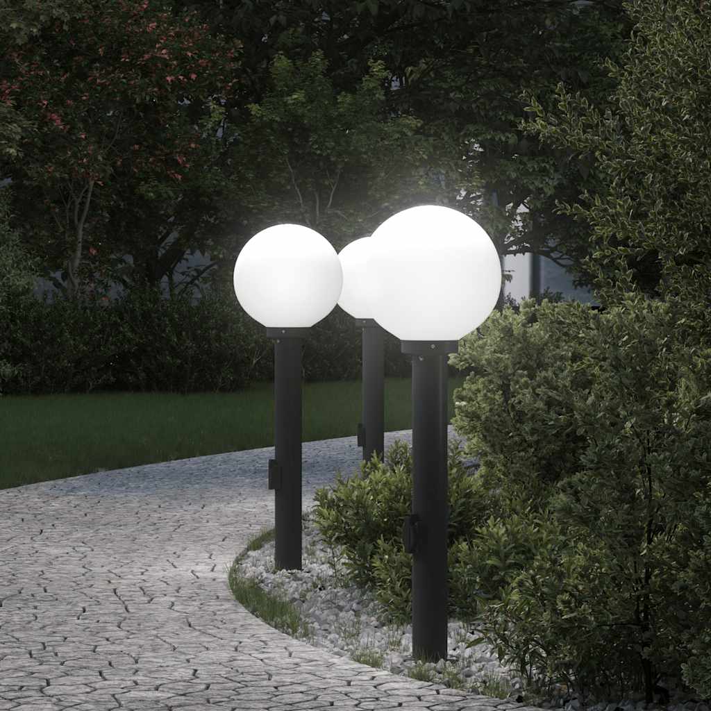 Bolderverlichting met stopcontact 3 stuks 80 cm Zwart IP44