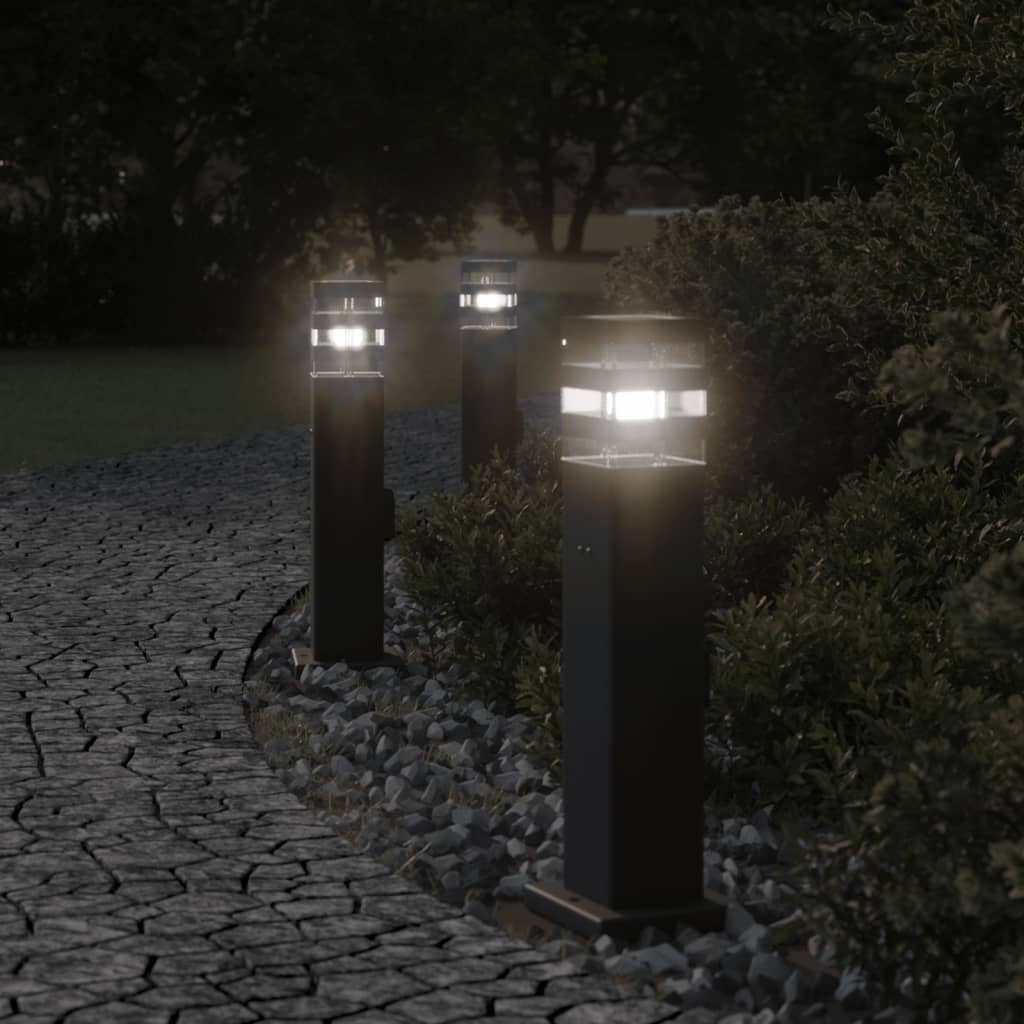 Buitenvloerlampen 3 st met stopcontact 50 cm aluminium zwart – afbeelding 1