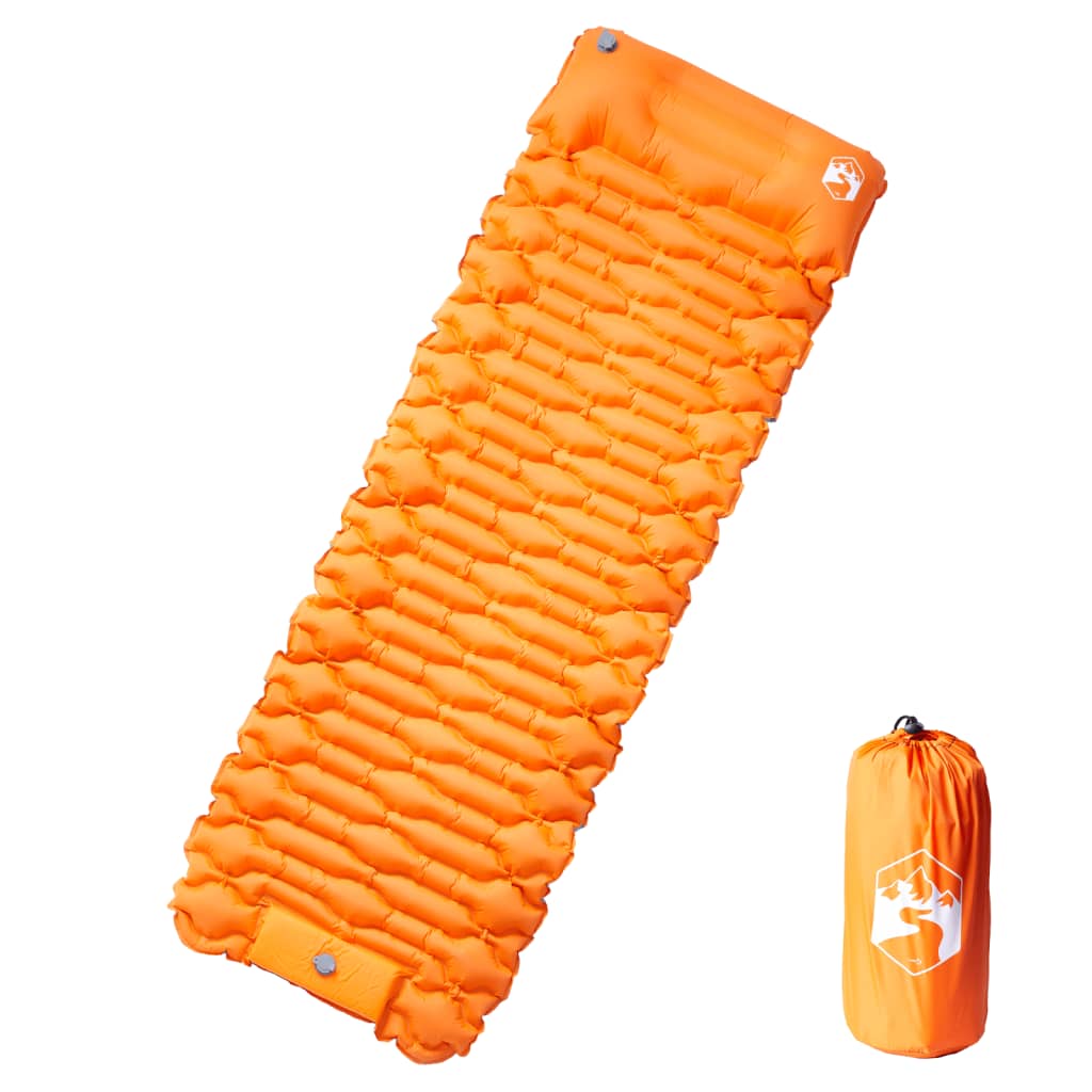 Kampeermatras met kussen zelfopblazend 1-persoons oranje
