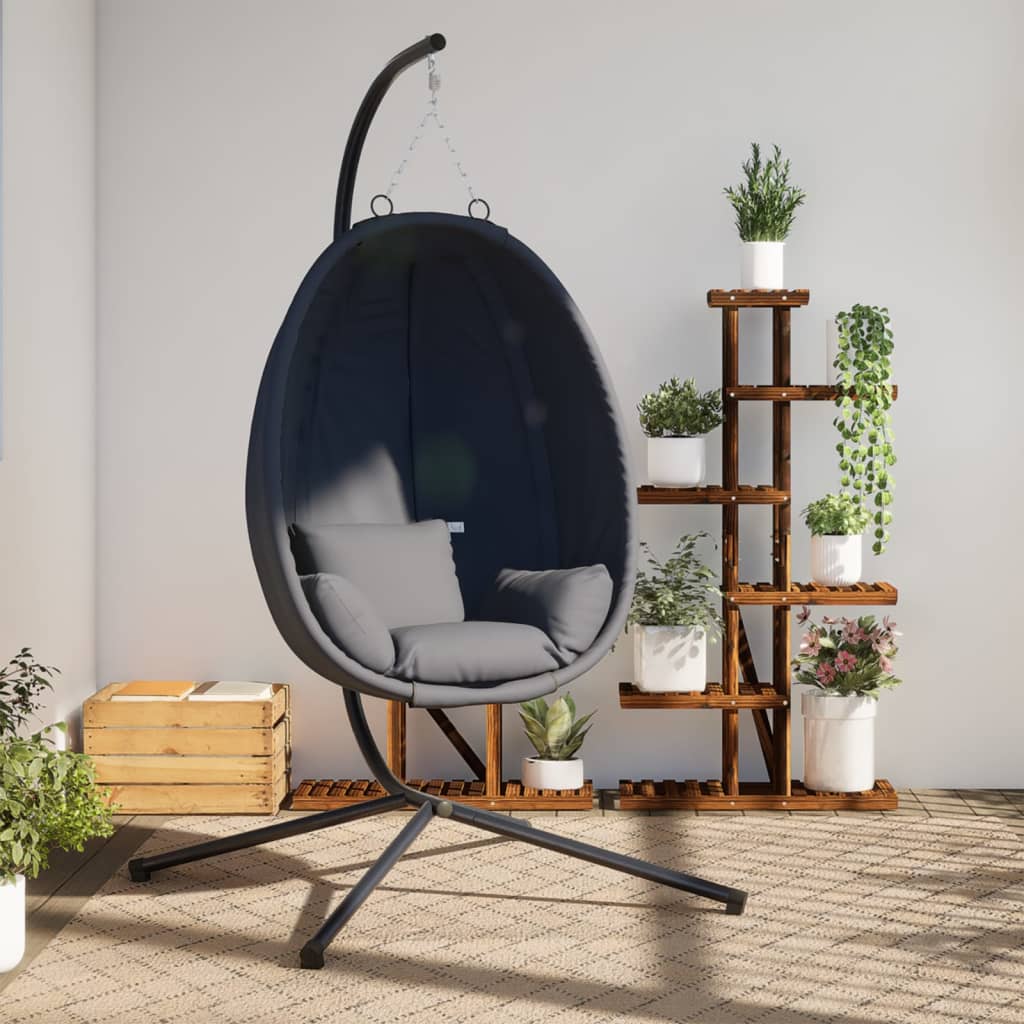 Hangende Egg Chair met standaard antraciet stof en staal