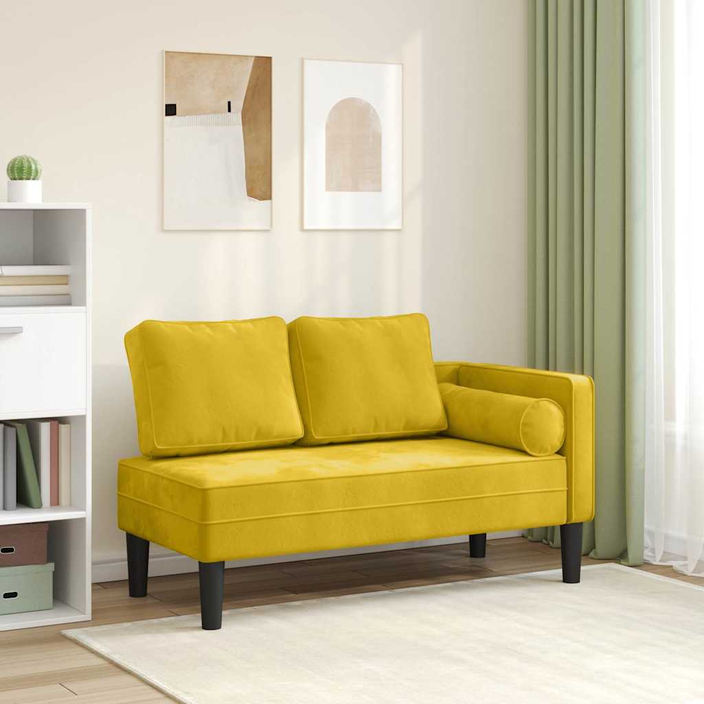 Chaise longue met kussens fluweel geel