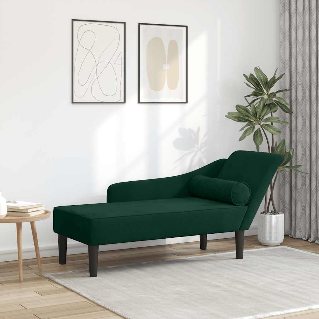 Chaise longue met kussens fluweel donkergroen