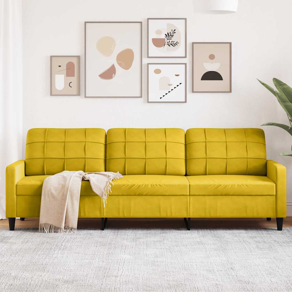 Driezitsbank 210 cm fluweel geel