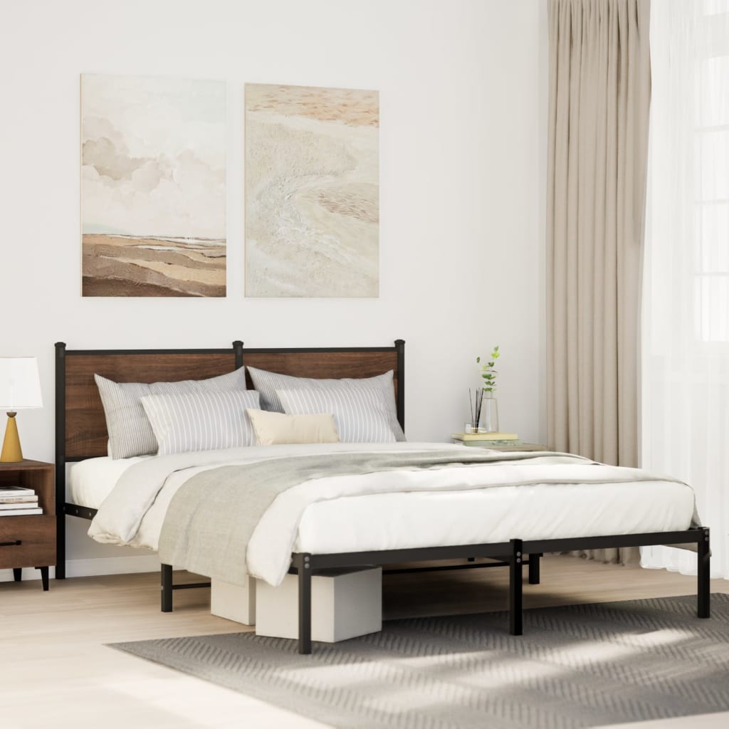 Bedframe zonder matras metaal gerookt eikenkleurig 140x200 cm – afbeelding 1