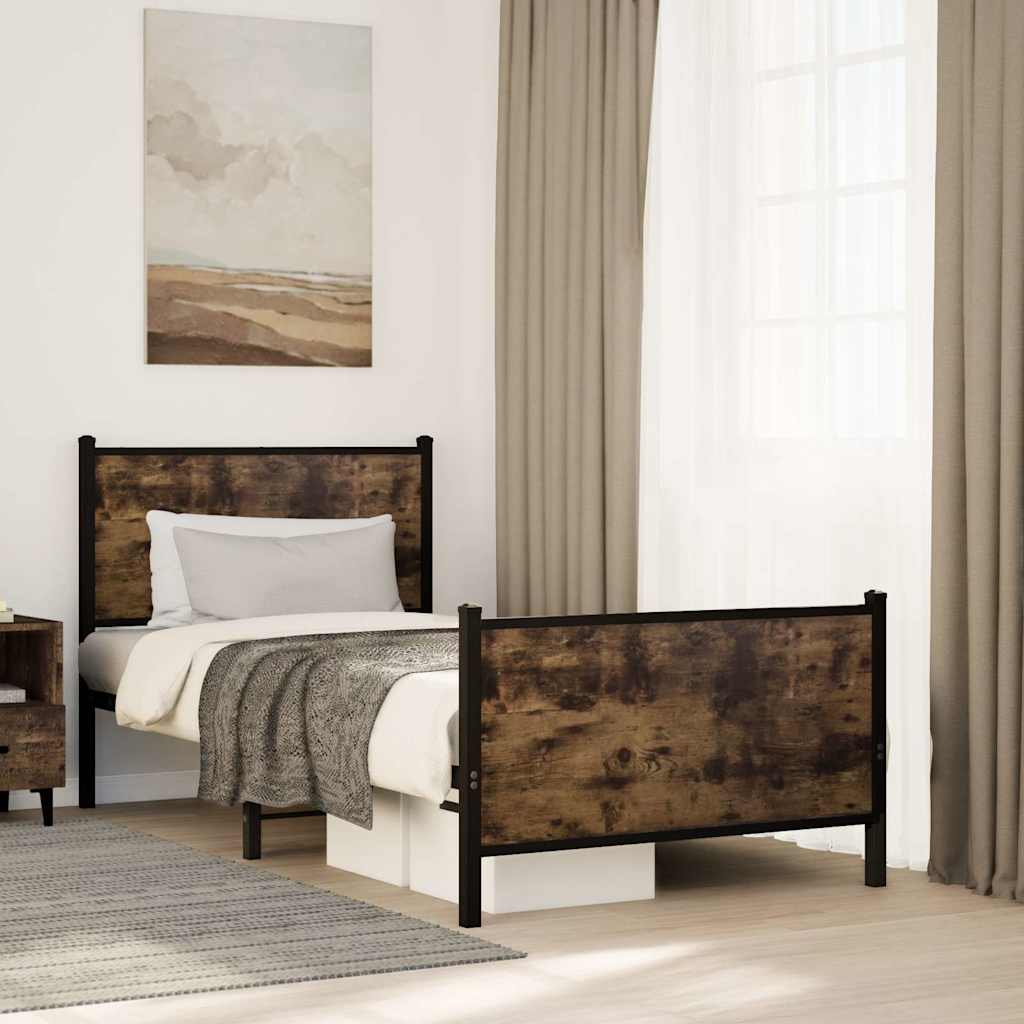Bedframe zonder matras metaal gerookt eikenkleurig 80x200 cm – afbeelding 1