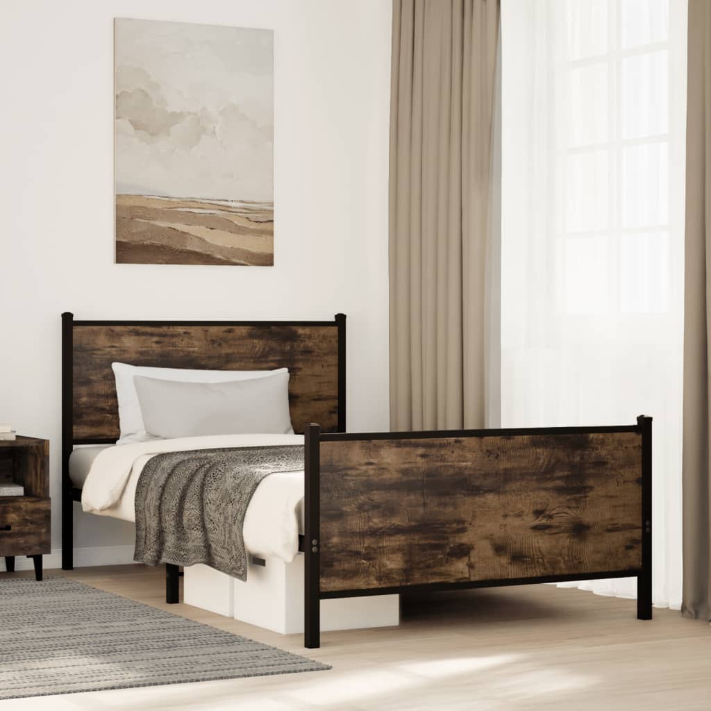 Bedframe zonder matras metaal gerookt eikenkleurig 100x200 cm – afbeelding 1