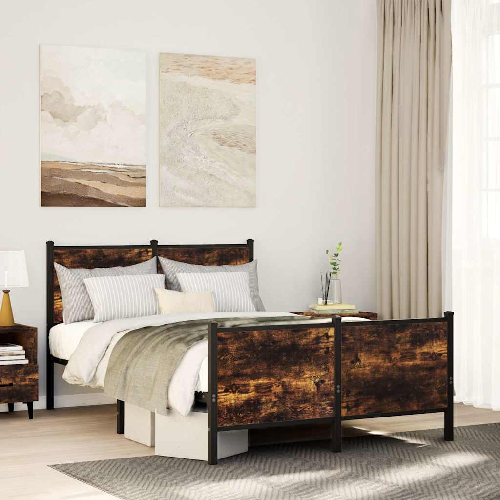 Bedframe zonder matras metaal gerookt eikenkleurig 120x190 cm – afbeelding 1