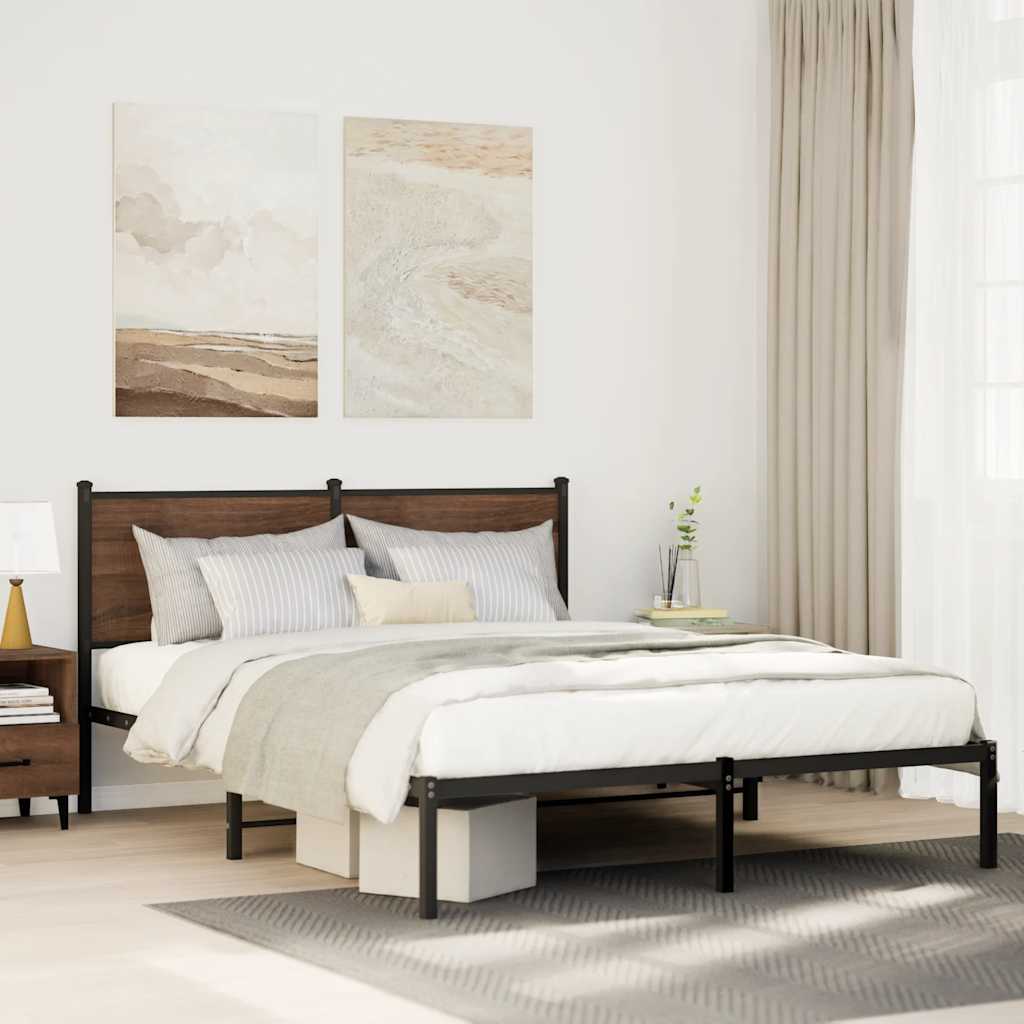 Bedframe zonder matras metaal bruin eikenkleurig 137x190 cm – afbeelding 1